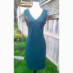NWT Calvin Klein Beaded Sheath Dress, Green, Size 12